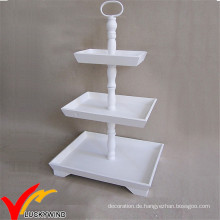 Rectangular White Vintage 3 Tiers Französisch Land Hölzerne Hochzeitstorte Stand